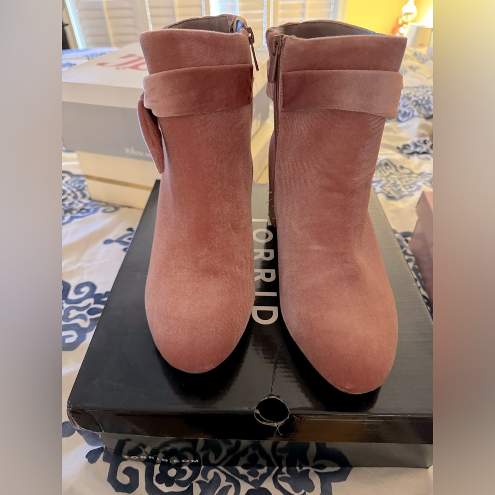 Pink Suede Ankle Booties-Wide